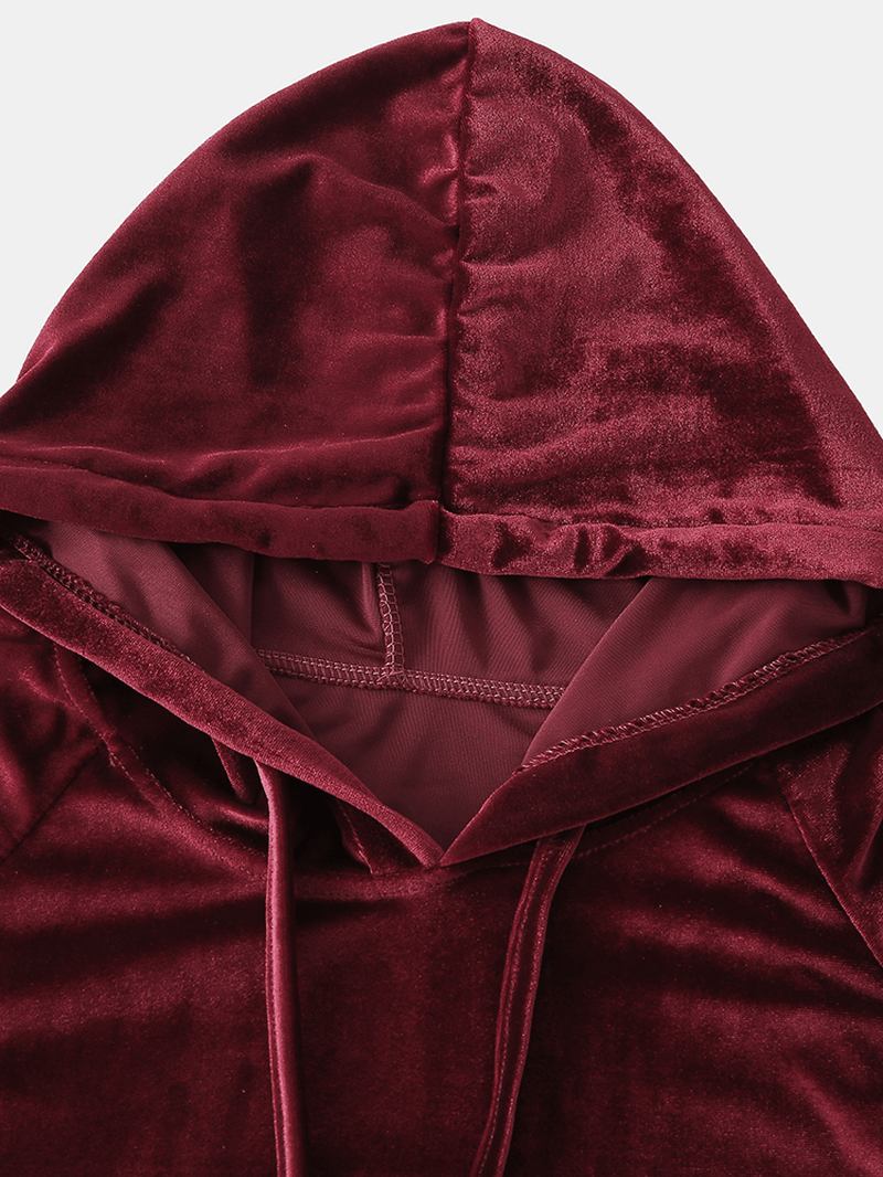 Dam Plus Storlek Solid Velvet Kangaroo Hoodie Loose Shorts Hem Casual Pyjamas Set