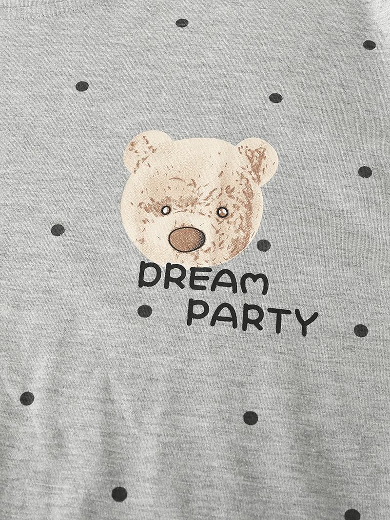 Damdocka Björnmönster Polka Dot Med Tryck Långärmade Sweatshirts Elastiska Midjebyxor Hem Pyjamasset