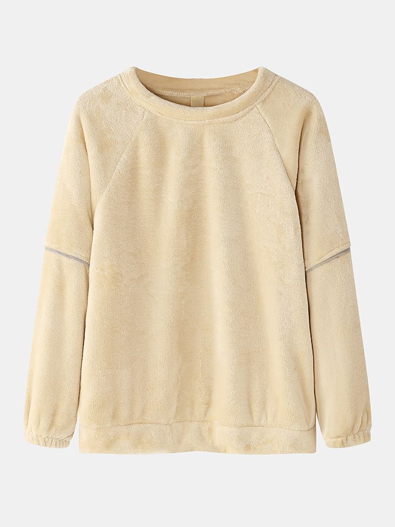Damer Enfärgade Raglan Ärmar Coral Fleece Pocket Warm Home Pyjamas Set