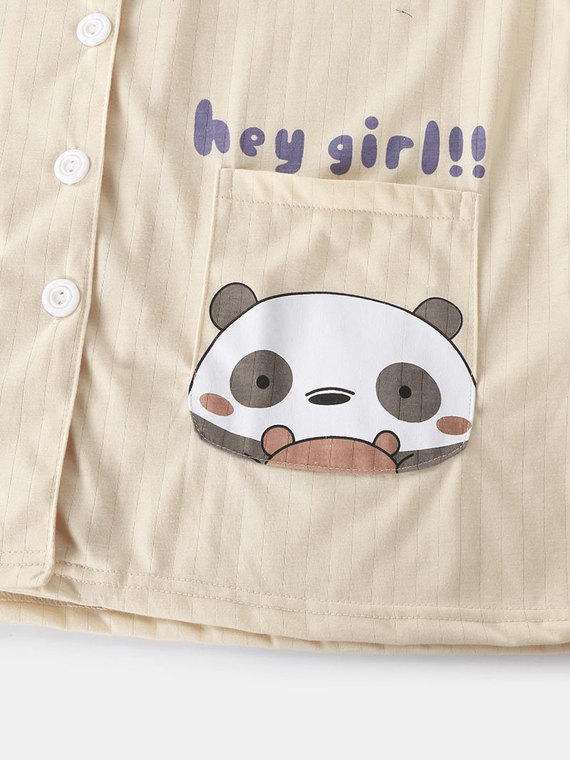 Damer Plus Storlek Söt Panda Med Tryck Kontrast Raglan Sleeve Cotton Lounge Home Pyjamas Set