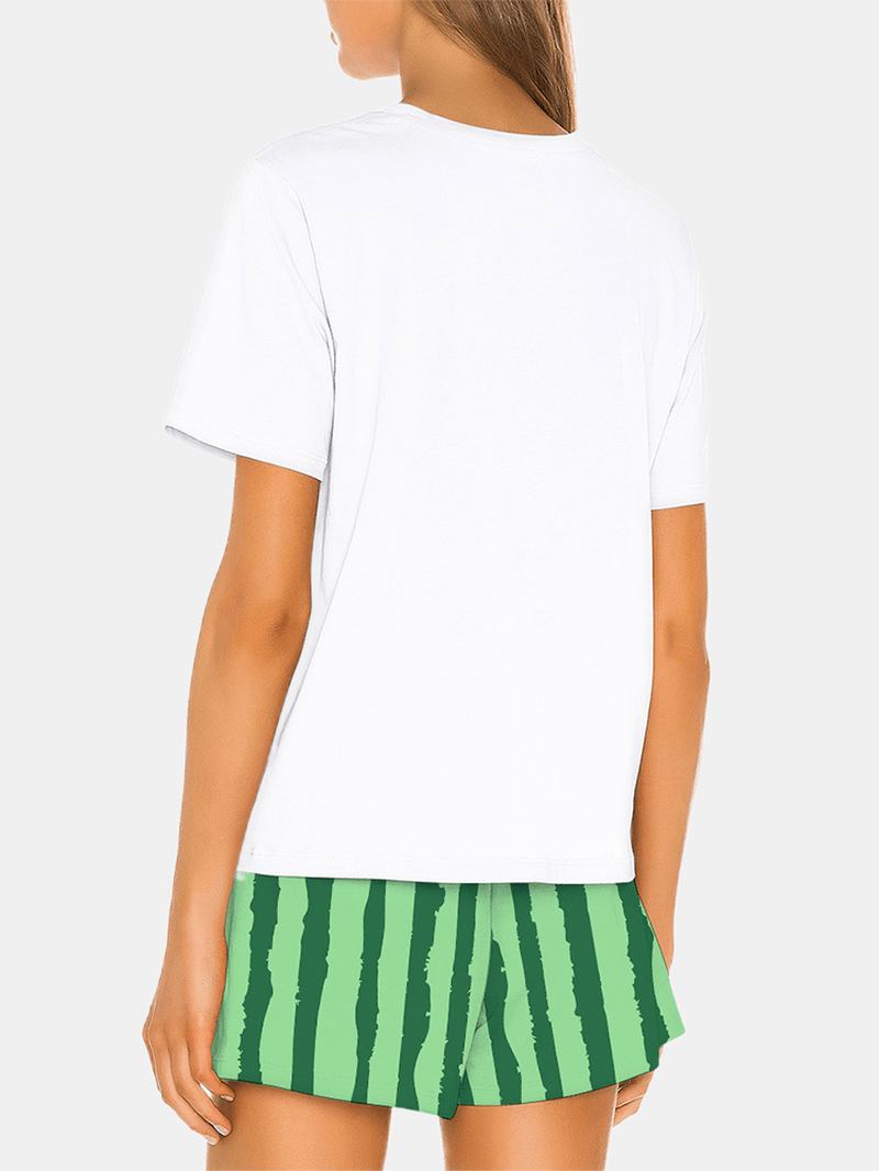 Damvattenmelontryck Lös Kortärmad Ventilerande Casual Pyjamasset