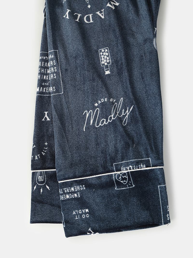 Enkel Graffiti Letter Med Tryck Skjorta Elastisk Midja Byxor Velvet Varm Hem Pyjamas Set