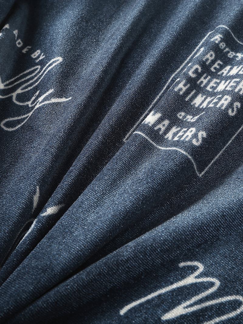 Enkel Graffiti Letter Med Tryck Skjorta Elastisk Midja Byxor Velvet Varm Hem Pyjamas Set
