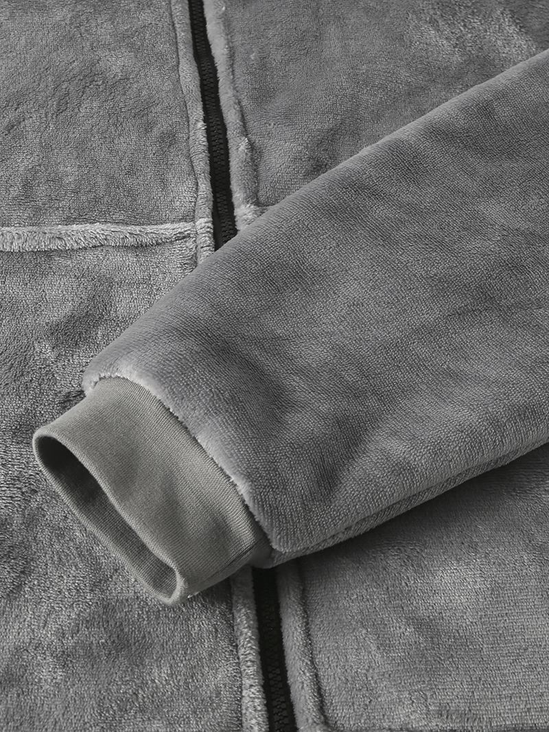 Flanell För Herr Varm Mjuk Enfärgad Dragkedja Känguruficka Filt Luvtröja Oversized Hemrockar