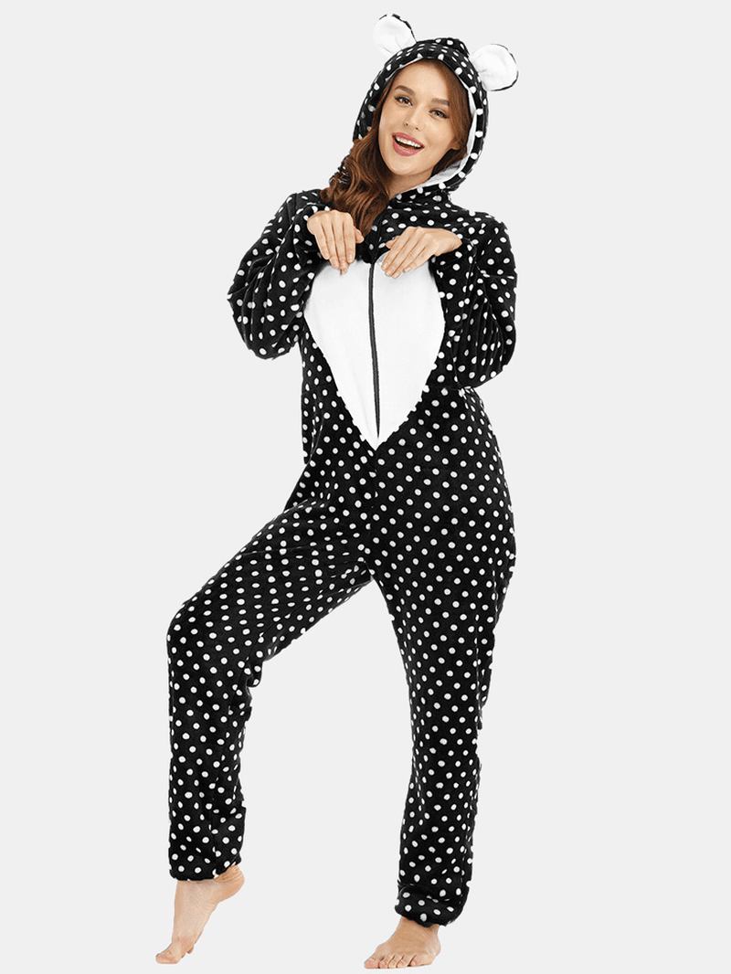 Flanell Front Zip Polka Dot Onesie Långärmad Animals Pyjamas Set
