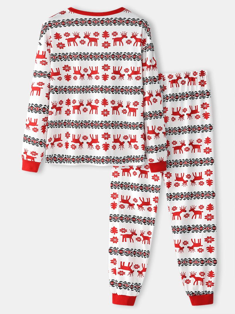 Herr Allover Älg Med Tryck Jul Bomull O-hals Tvådelade Joggingbyxor Hem Pyjamas Set