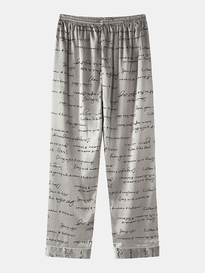 Herr Allover Slogan Med Tryck Flap Pocket Faux Silk Home Long Sleeve Lounge Pyjamas