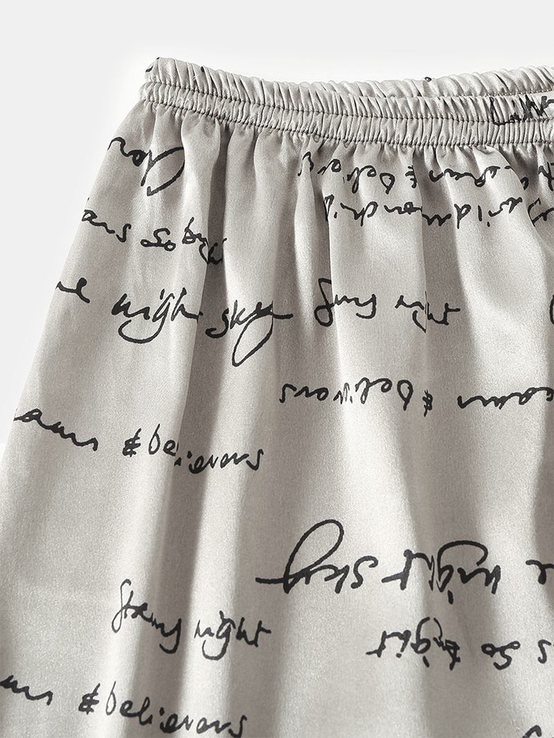 Herr Allover Slogan Med Tryck Flap Pocket Faux Silk Home Long Sleeve Lounge Pyjamas