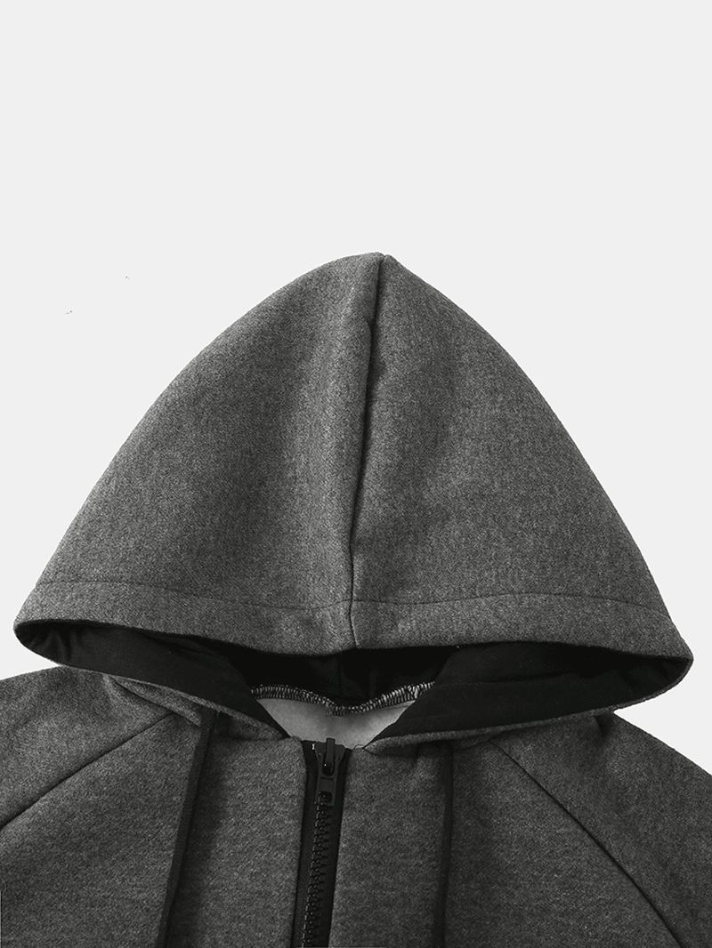 Herr Bomull Solid Hooded Pocket Långärmad Hem Jumpsuit Dragkedja Sleepwear
