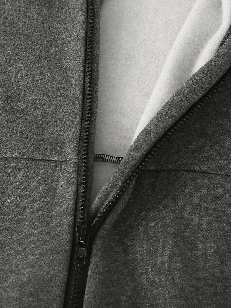 Herr Bomull Solid Hooded Pocket Långärmad Hem Jumpsuit Dragkedja Sleepwear