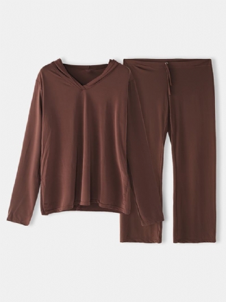 Herr Enfärgad Hooded Långärmad Dragsko Hem Pyjamas Set
