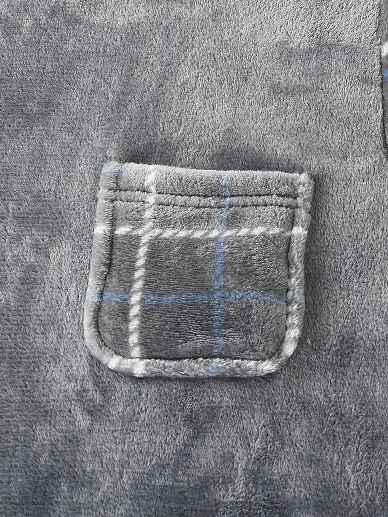 Herr Flanell Pläd Patchwork Pullover Warm Thicken Loose Pants Hem Pyjamas Set