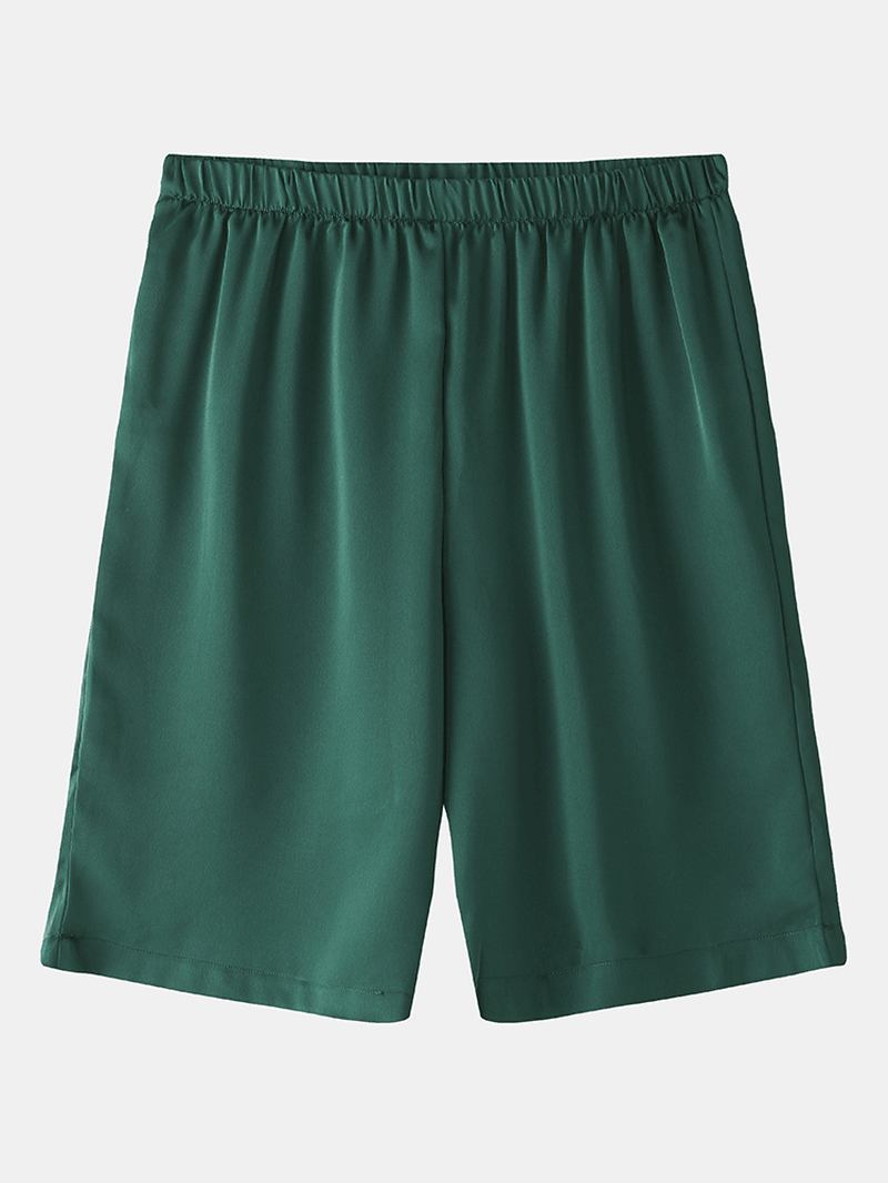 Herr Grön Knapp Upp Faux Silk Kortärmad Resår I Midjan Hem Casual Pyjamas Set