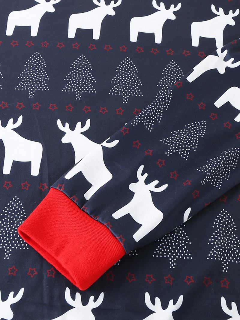 Herr Jul Älg Tryck Rund Hals Joggingbyxor Tvådelade Home Lounge Pyjamas Set