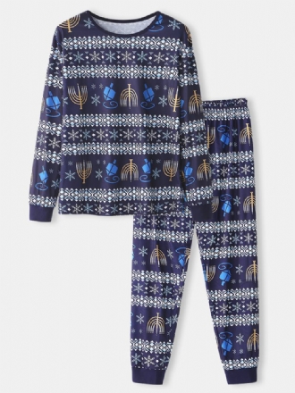 Herr Jul Element Med Tryck Sleepwear Jogger Byxor Lös Lounge Pyjamas Set