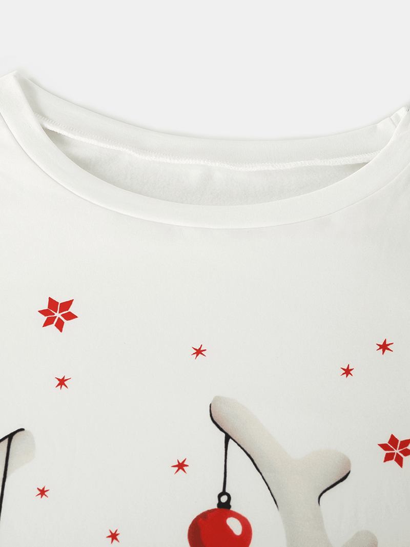 Herr Jul Tecknad Älg Tryck Rund Hals Top Pläda Byxor Hem Lösa Pyjamas Set