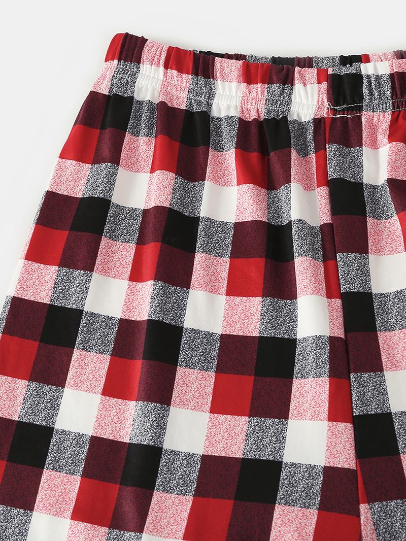 Herr Jul Tecknad Älg Tryck Rund Hals Top Pläda Byxor Hem Lösa Pyjamas Set