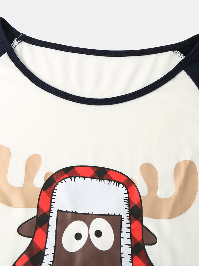 Herr Jul Tecknad Älgtryck Raglan Ärm Långärmad Topp Joggerbyxor Hempyjamas