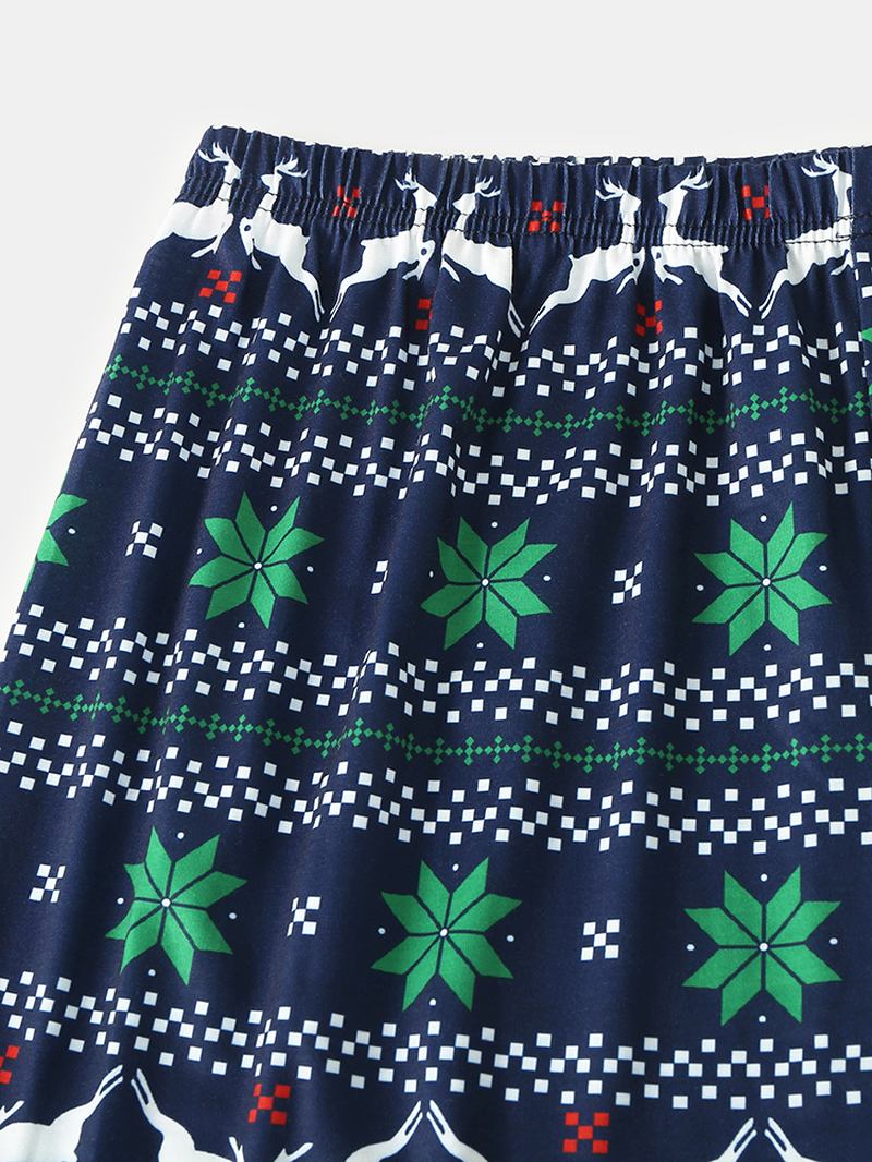 Herr Jul Tecknad Älgtryck Raglan Ärm Långärmad Topp Joggerbyxor Hempyjamas