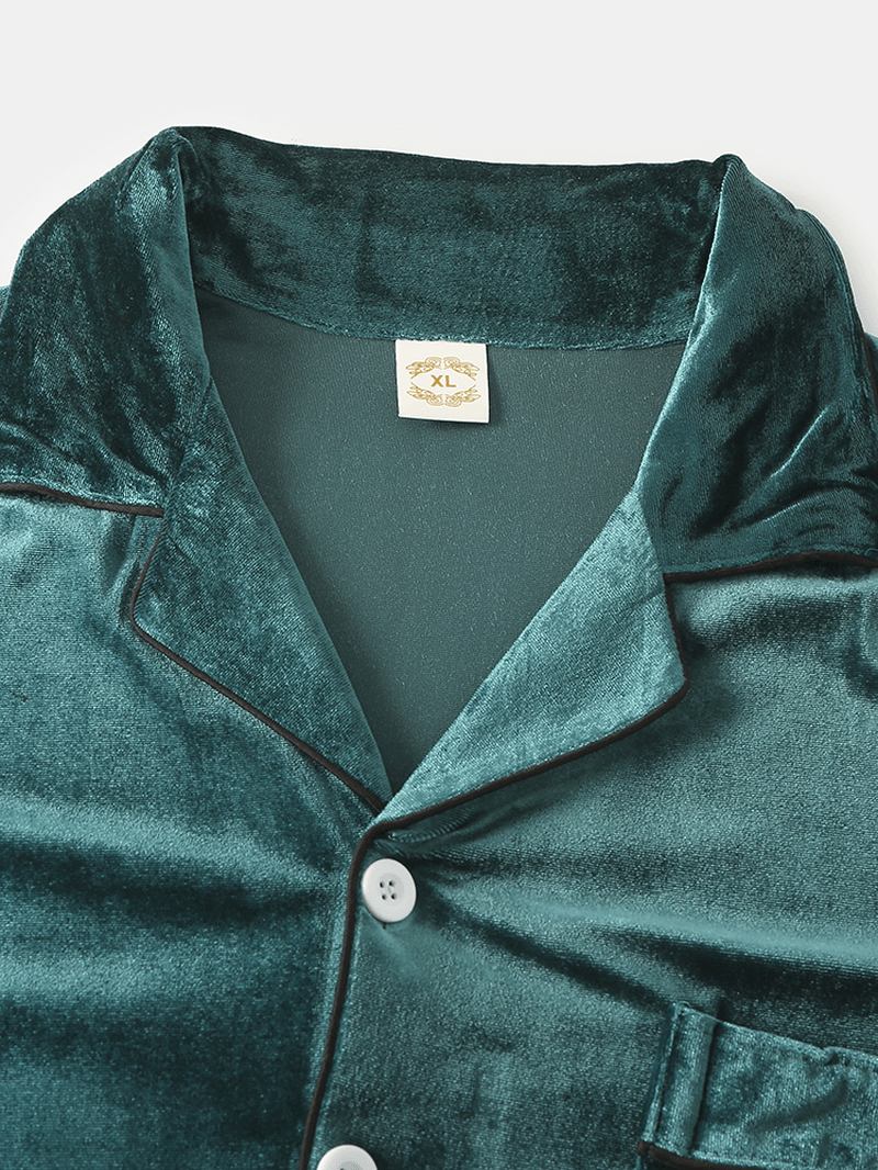 Herr Mjuk Revere Krage Button Up Skjorta Elastisk Midja Lösa Byxor Hem Pyjamas Set