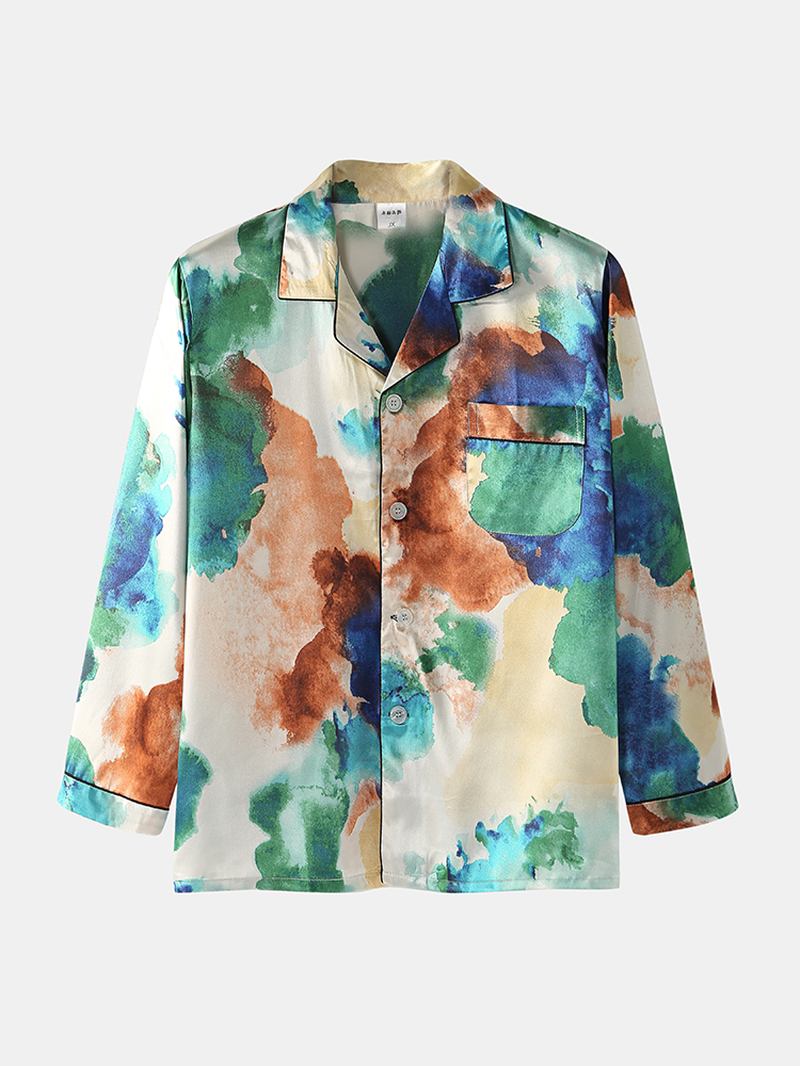 Herr Multi Färg Tie-dye Home Revere Collar Långärmad Pyjamas Set