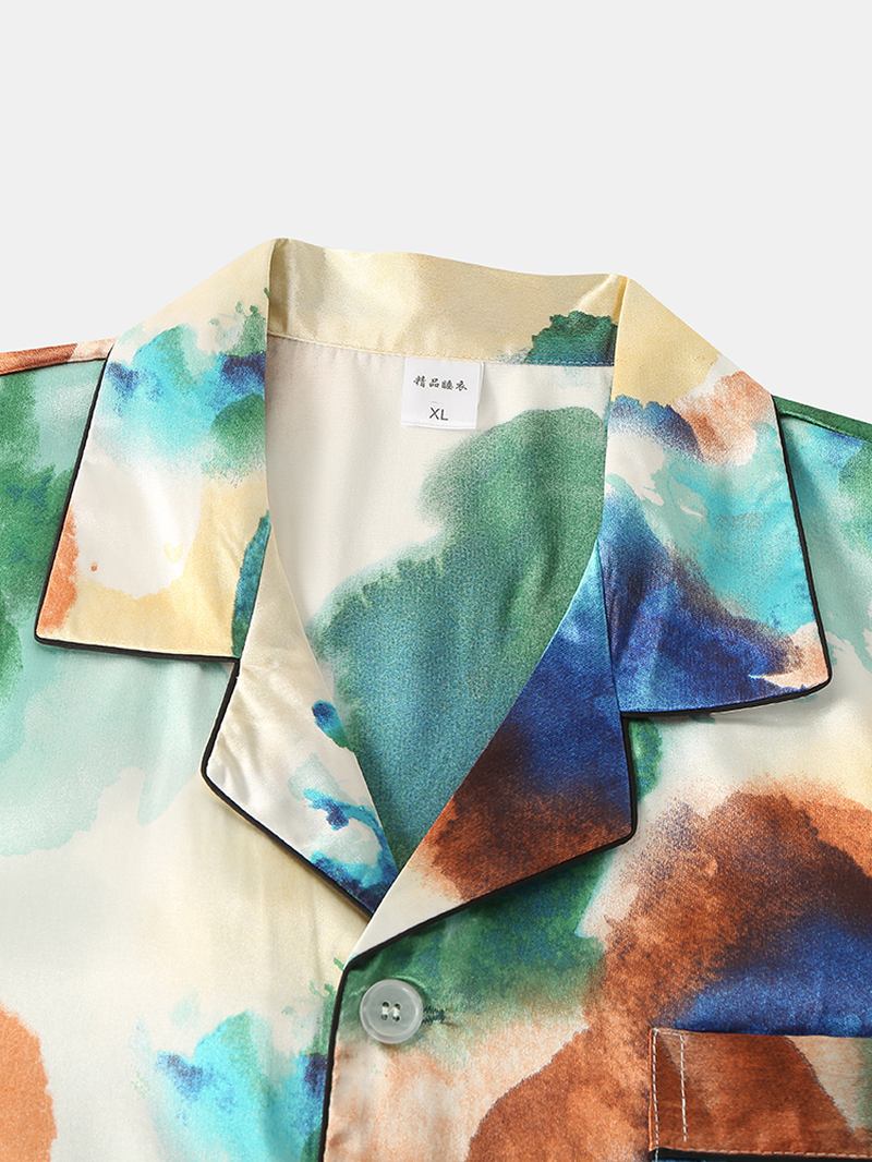 Herr Multi Färg Tie-dye Home Revere Collar Långärmad Pyjamas Set
