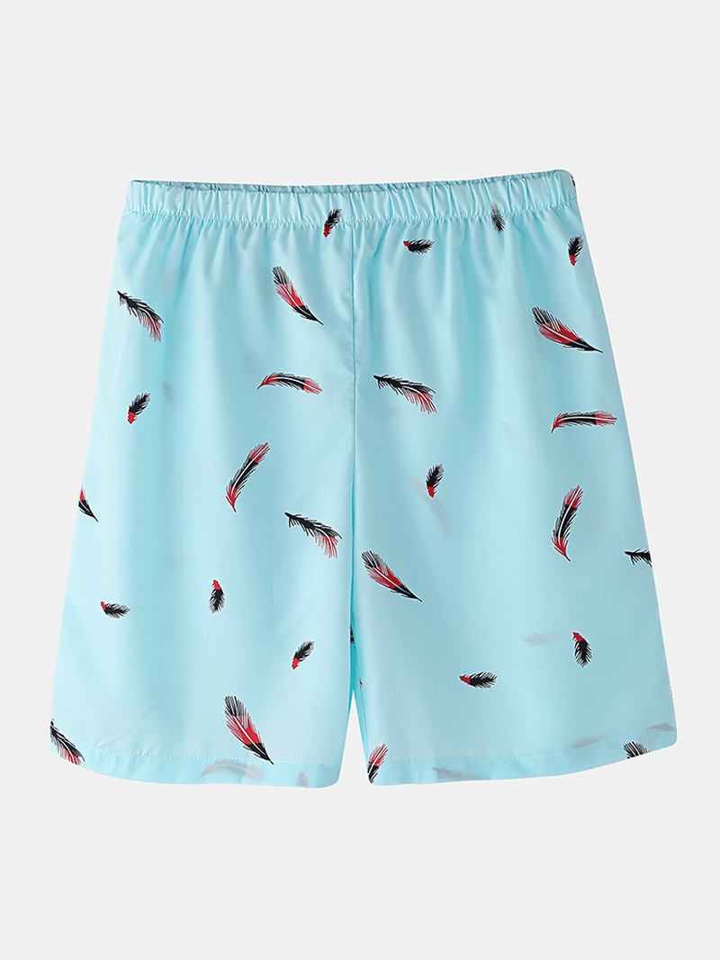 Herr Revere Krage Fjädertryck Kortärmade Shorts Tvådelad Pyjamasset Lös Nattkläder