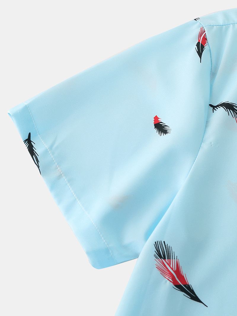 Herr Revere Krage Fjädertryck Kortärmade Shorts Tvådelad Pyjamasset Lös Nattkläder
