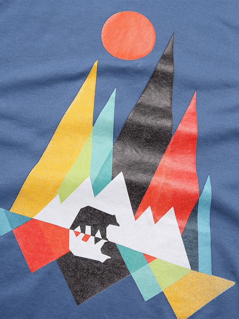 Herr Roliga Geometriska Blocktryck Sovkläder Linne Elastiska Midja Shorts Hem Pyjamas Set