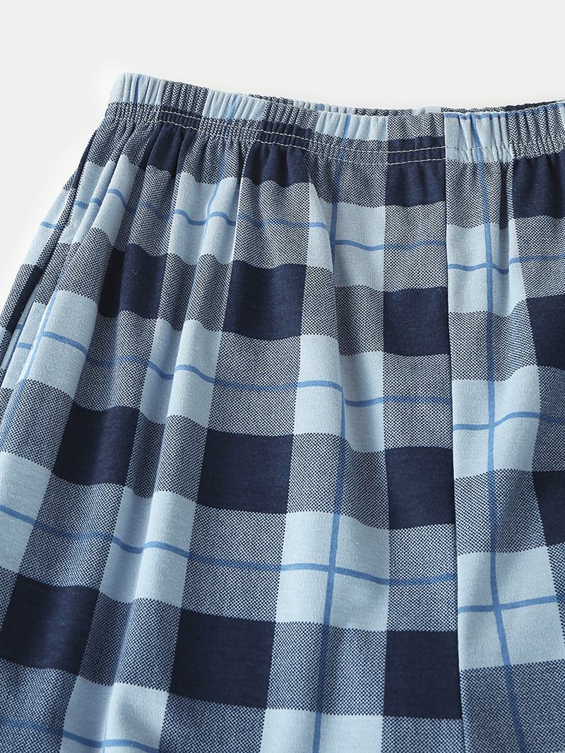 Herr Rundhalsad Långärmad Tröja Palid Elastisk Midja Ficka Byxor Hem Pyjamas Set