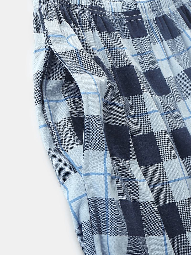 Herr Rundhalsad Långärmad Tröja Palid Elastisk Midja Ficka Byxor Hem Pyjamas Set