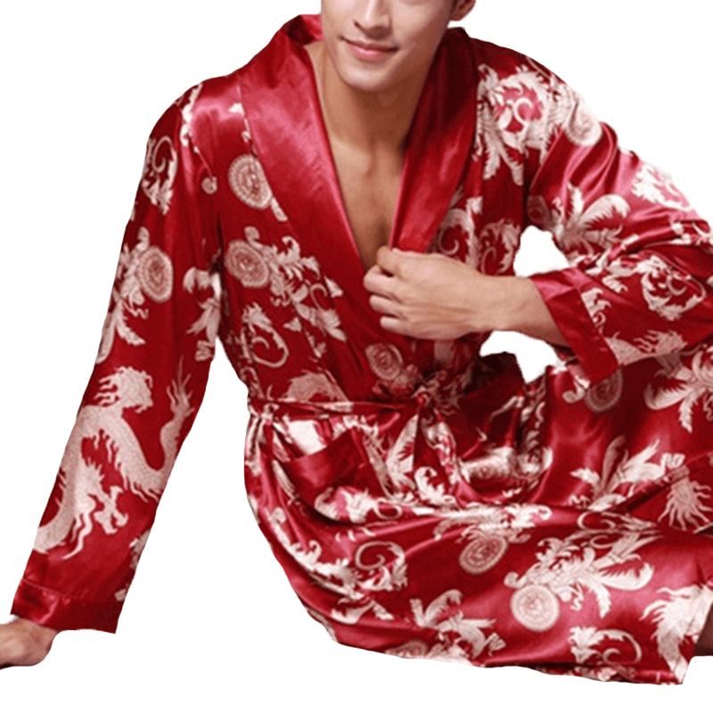 Herr Satin Silk Pyjamas Kimono Morgonrock Morgonrock Sovkläder Loungewear