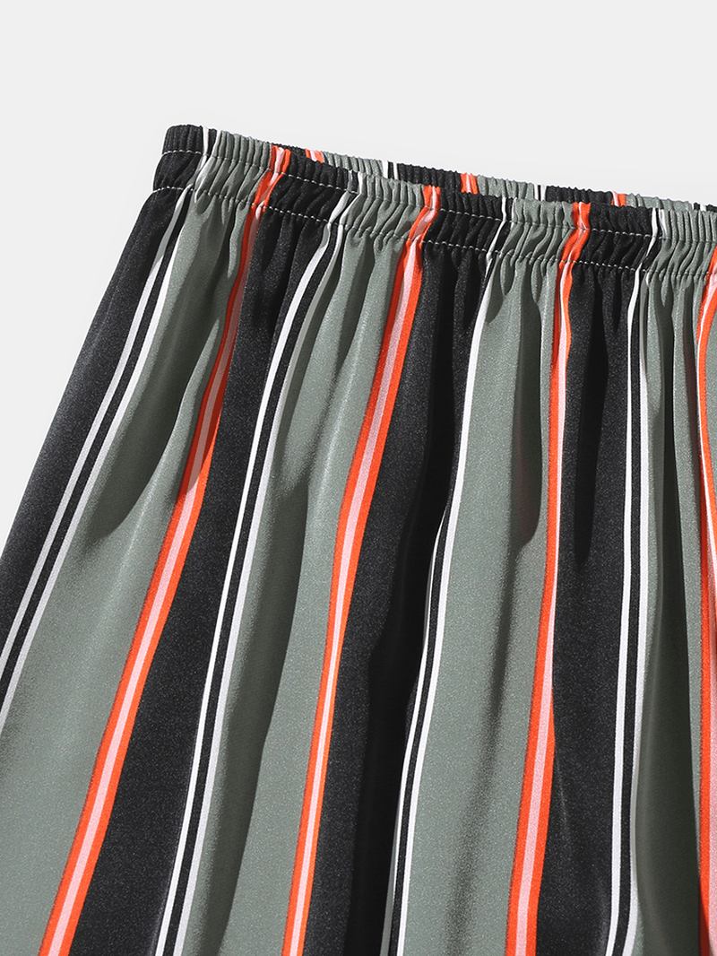 Herr Stripe Med Tryck Lapel Långärmad Skjorta Elastiska Midja Byxor Hem Pyjamas Set