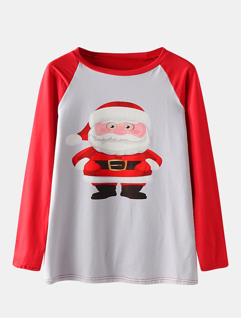 Herr Tecknad Jultomte Med Tryck Raglan Ärm Lös Pläd Byxor Home Lounge Pyjamas Set