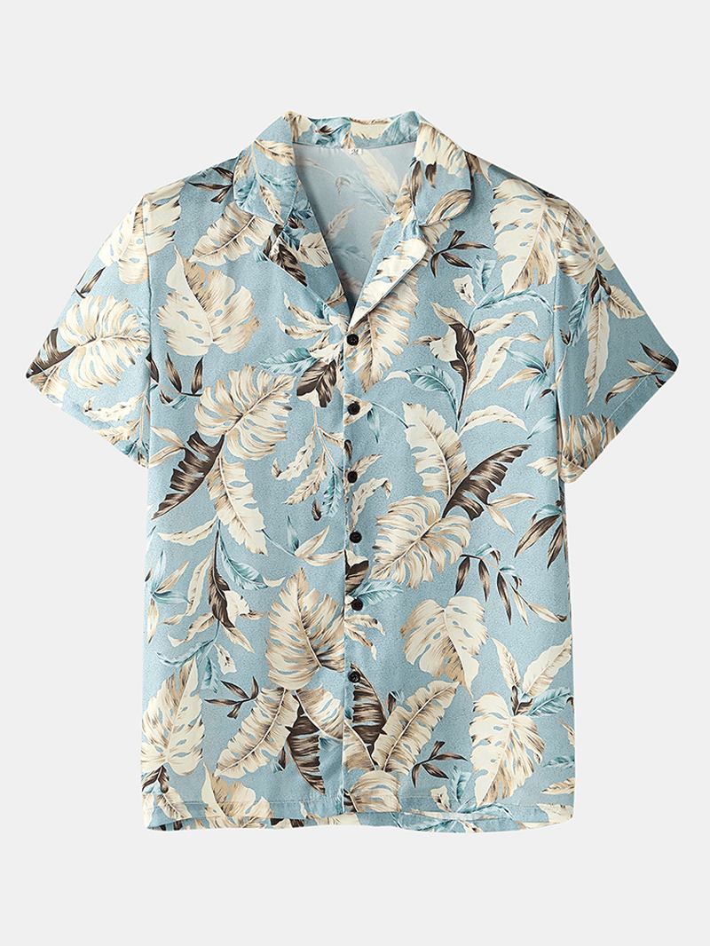 Herr Tropical Leaves Med Tryck Pyjamas Set Två Delar Hem Casual Sovkläder