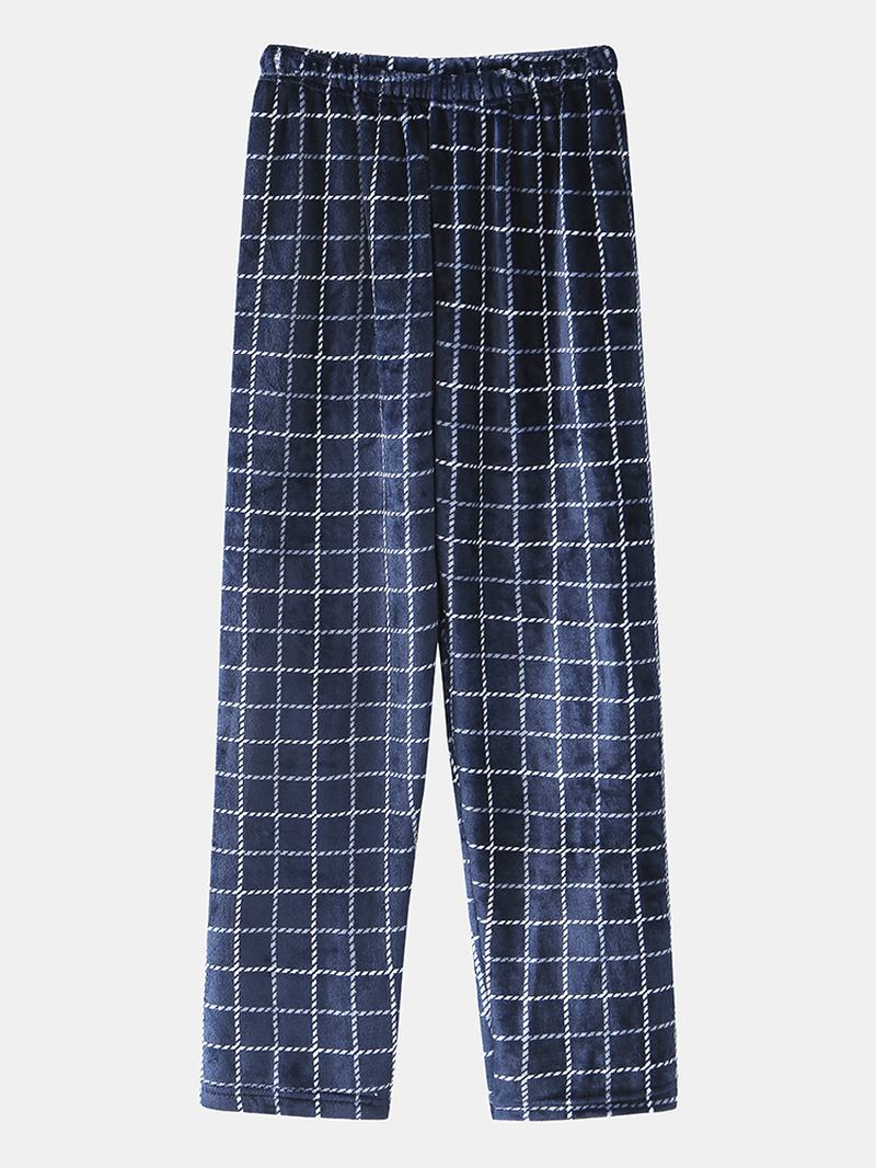 Herr Vinter Flanell Pläd Rund Hals Toppar Lösa Byxor Tjock Hem Lounge Pyjamas Set