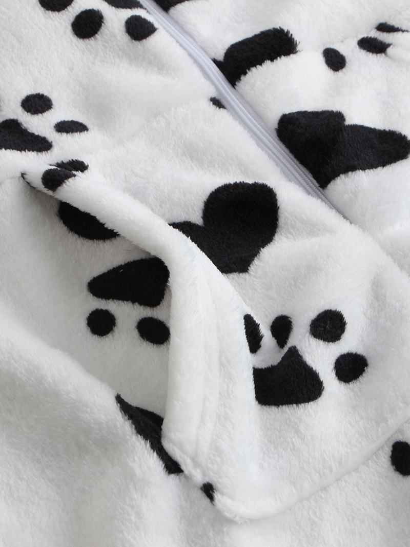 Hoodie Med Dragkedja På Framsidan Långärmad Flanelltryck Casual Pyjamas Set