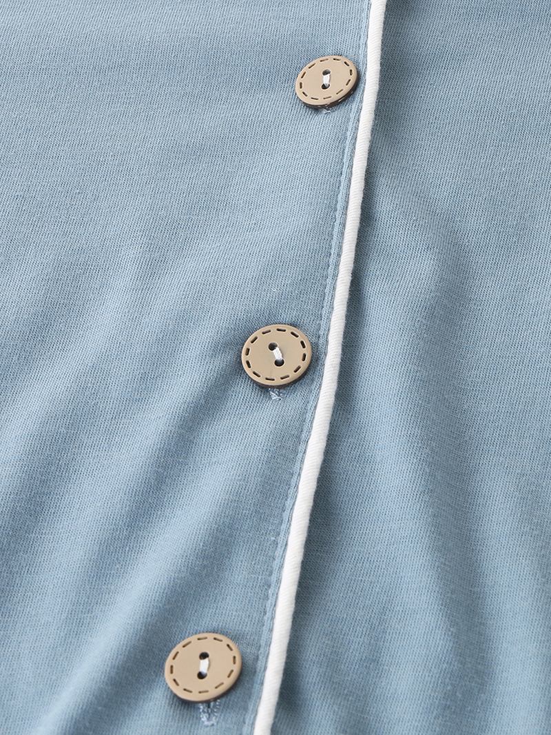 Kvinnor Bomull Plus Storlek Randiga Byxor Knapp Långärmad Casual Home Pyjamas Set