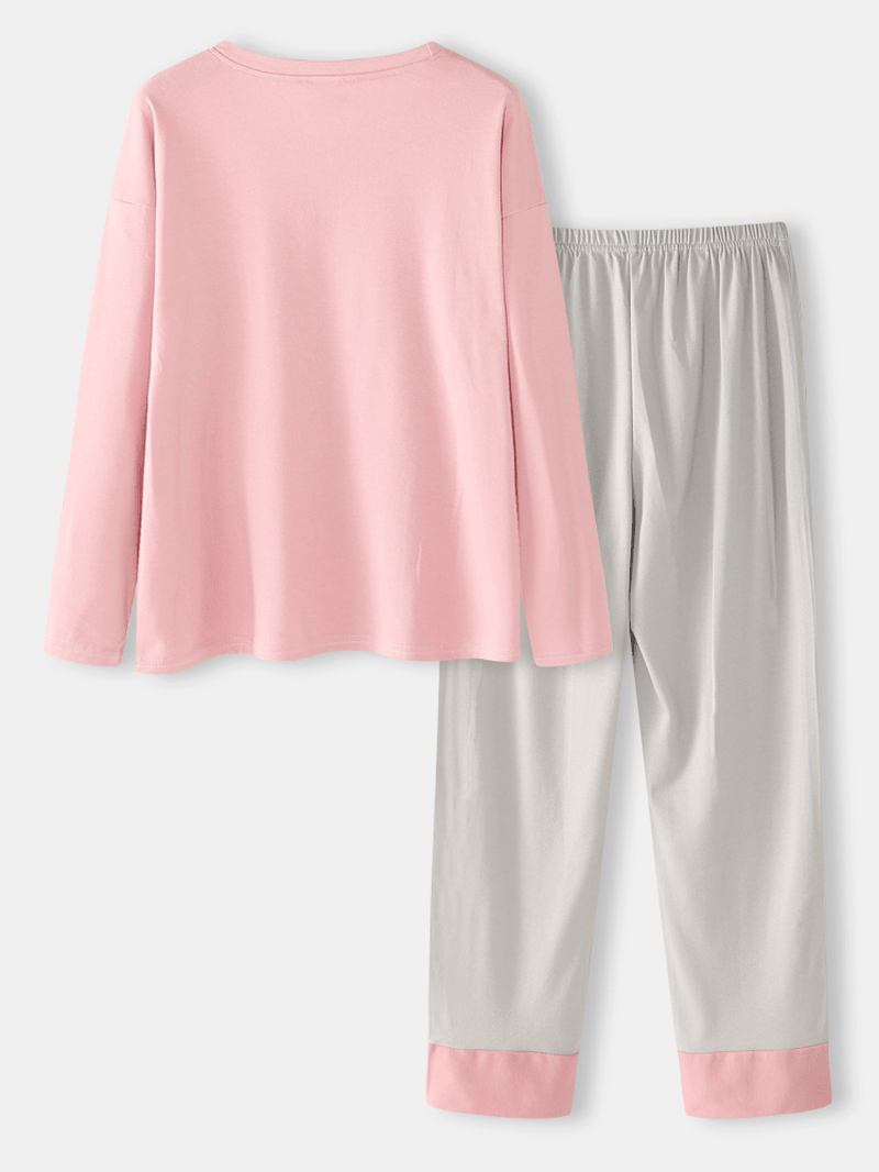 Kvinnor Brevtryck Tecknad Kanin Mönster Pullover Pocket Gery Byxor Hem Söt Pyjamas Set