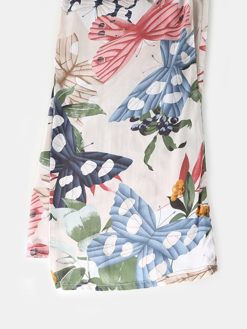 Kvinnor Butterfly & Floral Med Tryck V-neck Bow Long Pyjamas Sets Loungewear
