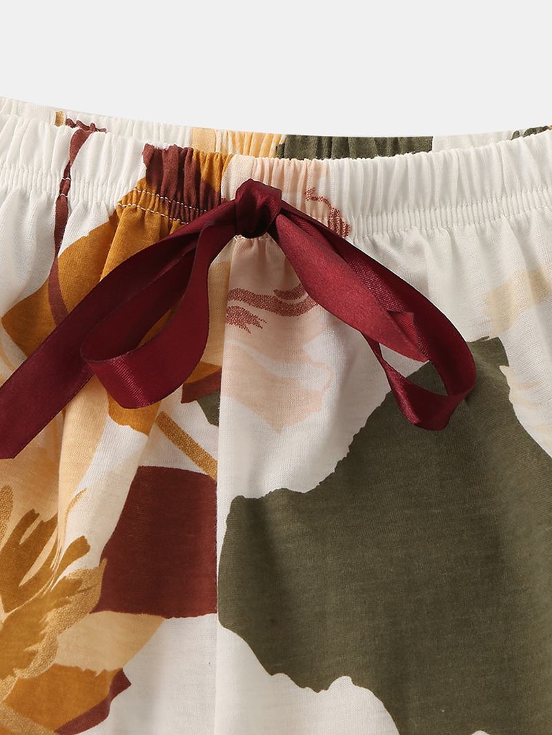 Kvinnor Enfärgad Svamptrim Med Kort Ärm Med Blommigt Tryck Andningsbar Pyjamas I Två Delar