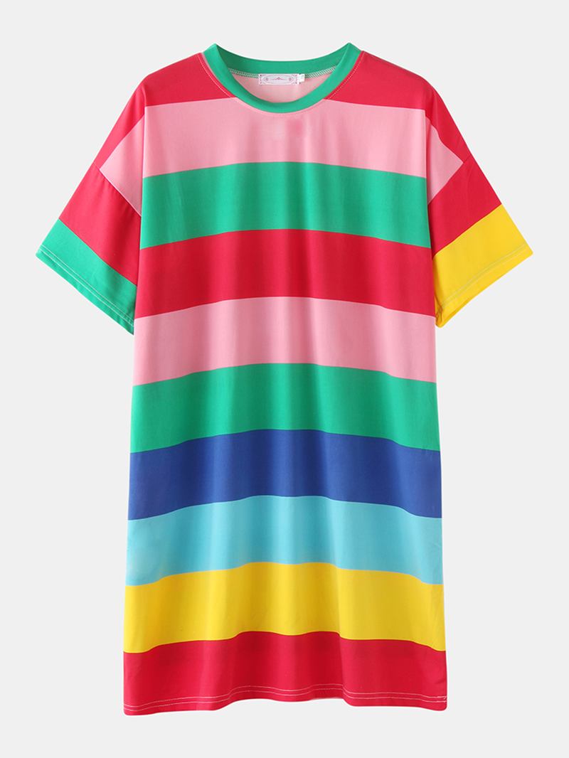 Kvinnor Färgglada Randiga Nattlinnen Oversize Kortärmad Pyjamas