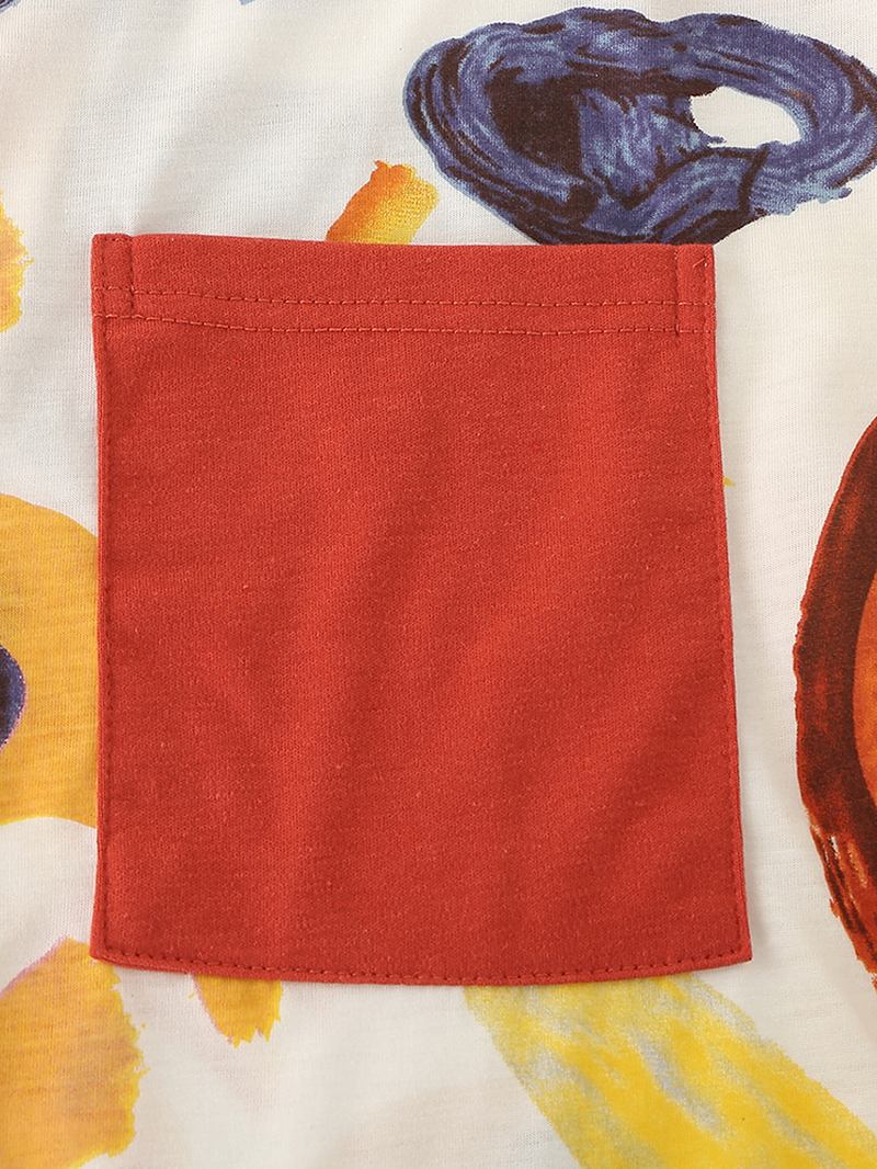 Kvinnor Färgglatt Graffititryck Revere Krage Ficka Knappuppsättning Casual Kortärmad Pyjamasset
