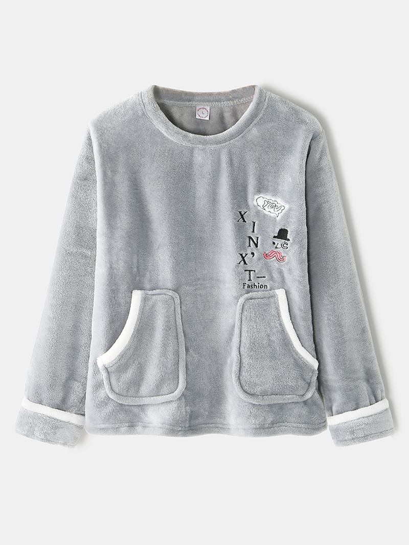 Kvinnor Flanell Letter Graphics Broderi Sweatshirts Elastiska Midja Byxor Hem Pyjamas Set
