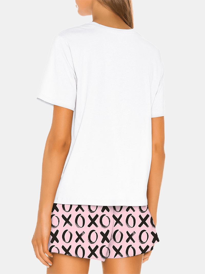 Kvinnor Funny Kiss Letter Med Tryck Lös Med Tryck Lös Andas Pyjamas Set