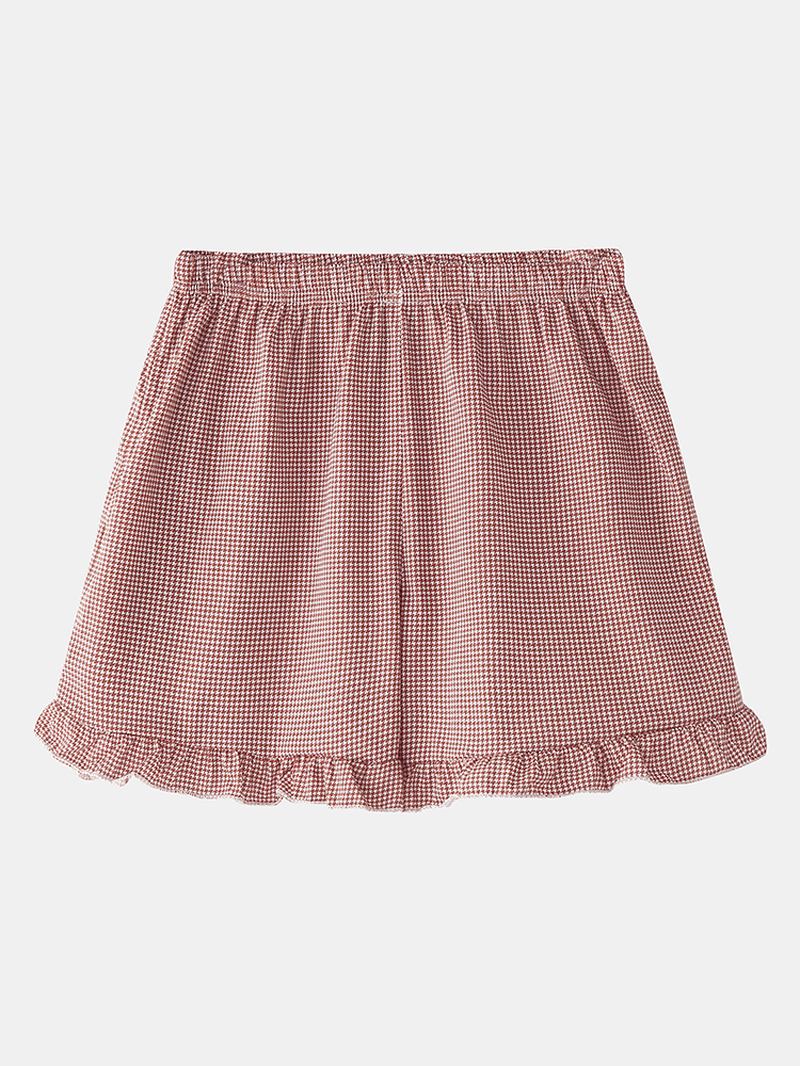 Kvinnor Houndstooth Med Tryck Revere Collar Button Up Home Pyjamas Set