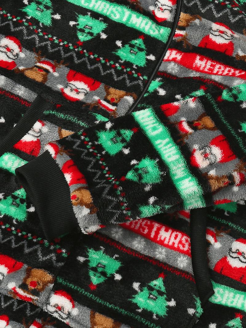 Kvinnor Jul Flanelltryckt Blixtlås Öron Detalj Långärmad Onesies Hooded Pyjamas