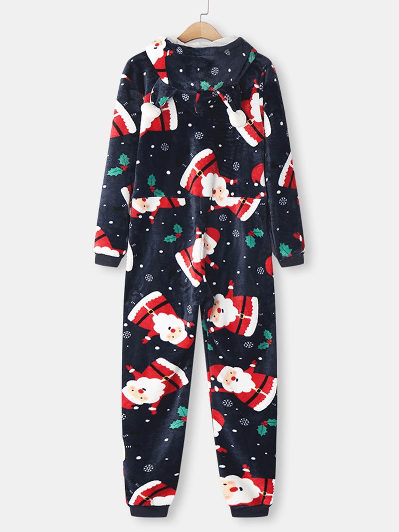 Kvinnor Jul Jultomten Med Tryck Flanell Ear Design Hooded Onesies Långärmad Pyjamas