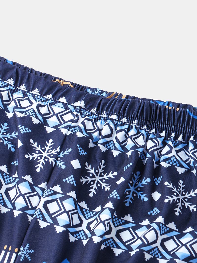 Kvinnor Jul Stil Med Tryck V-ringad Långärmad Tröja Lösa Byxor Två Delar Pyjamas Set