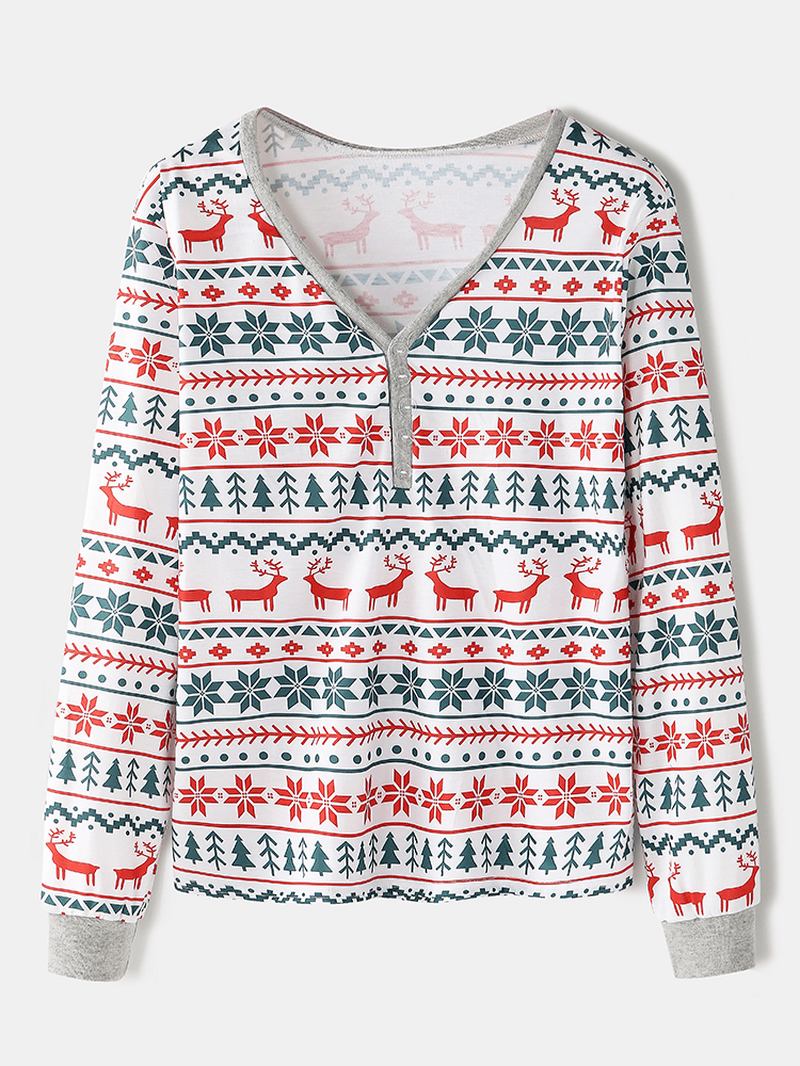 Kvinnor Jul Tecknad Geometriskt Tryck V-ringad Pullover Elastisk Midja Joggerbyxor Hem Pyjamas Set